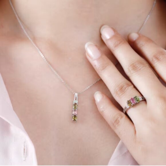 Multi-Tourmaline and White Zircon Trilogy Ring and Pendant - Picture 2 of 4